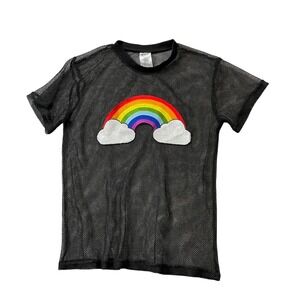 Spencers Since 1947 Short Sleeve Black Net Rainbow 100% Polyester (see meas.)